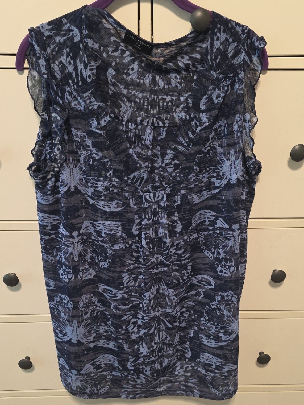 Lane Bryant Navy and Light Blue Printed Sleeveless Tank